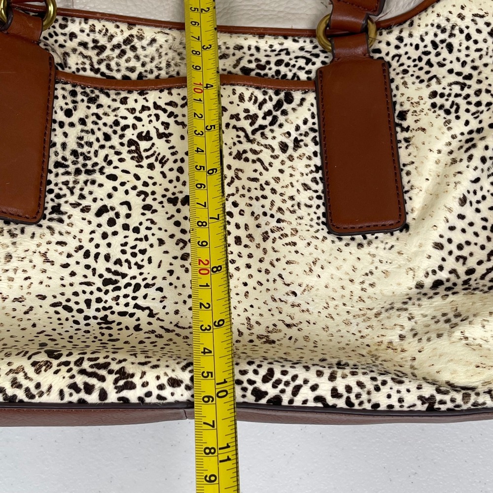 Fossil Memoir Satchel Leather Calf Hair Purse White Bone Spot Animal Print Boho‎ - Picture 14 of 15